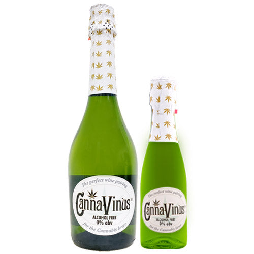 Cannavinus Alcohol Free Wine 750ml and 250ml Bottle on a table