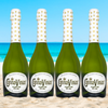 4 750ml bottles of CannaVinus on a beach with water in the background